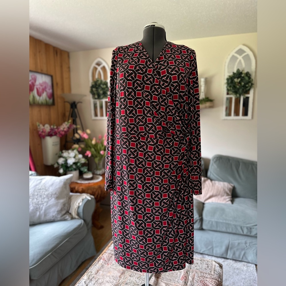 Long Tall Sally Brown and Red Geometric Dress.